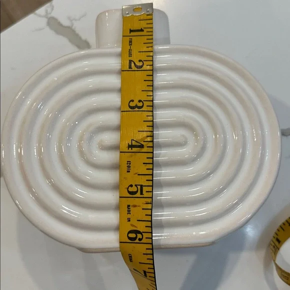 Creamy White ribbed Ceramic Vase with small faux calla lily flowers - Picture 7 of 10